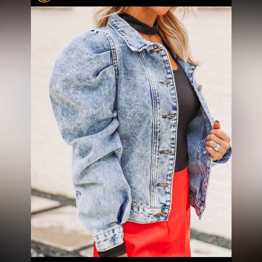 Vintage Style Puff Sleeve Denim Jacket